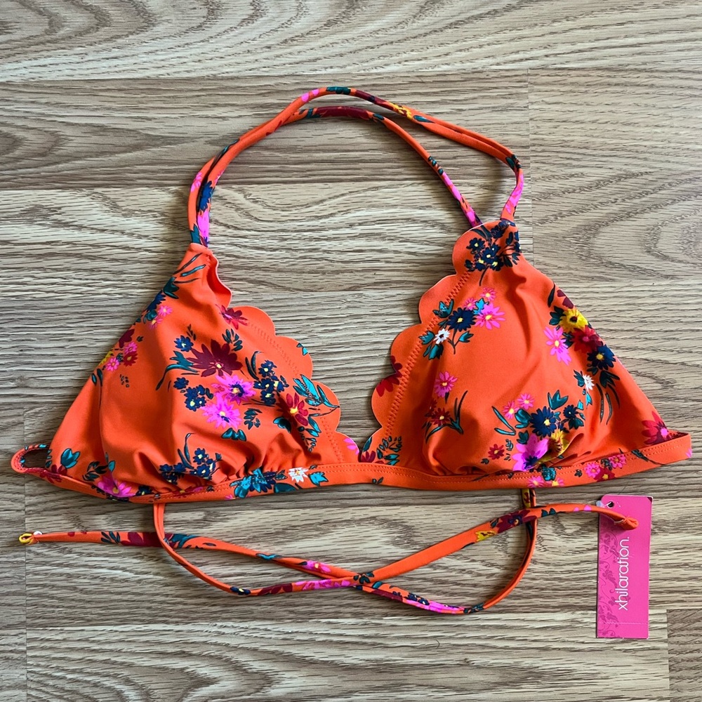 (NEVER WORN) Vibrant Orange Floral Bikini Top